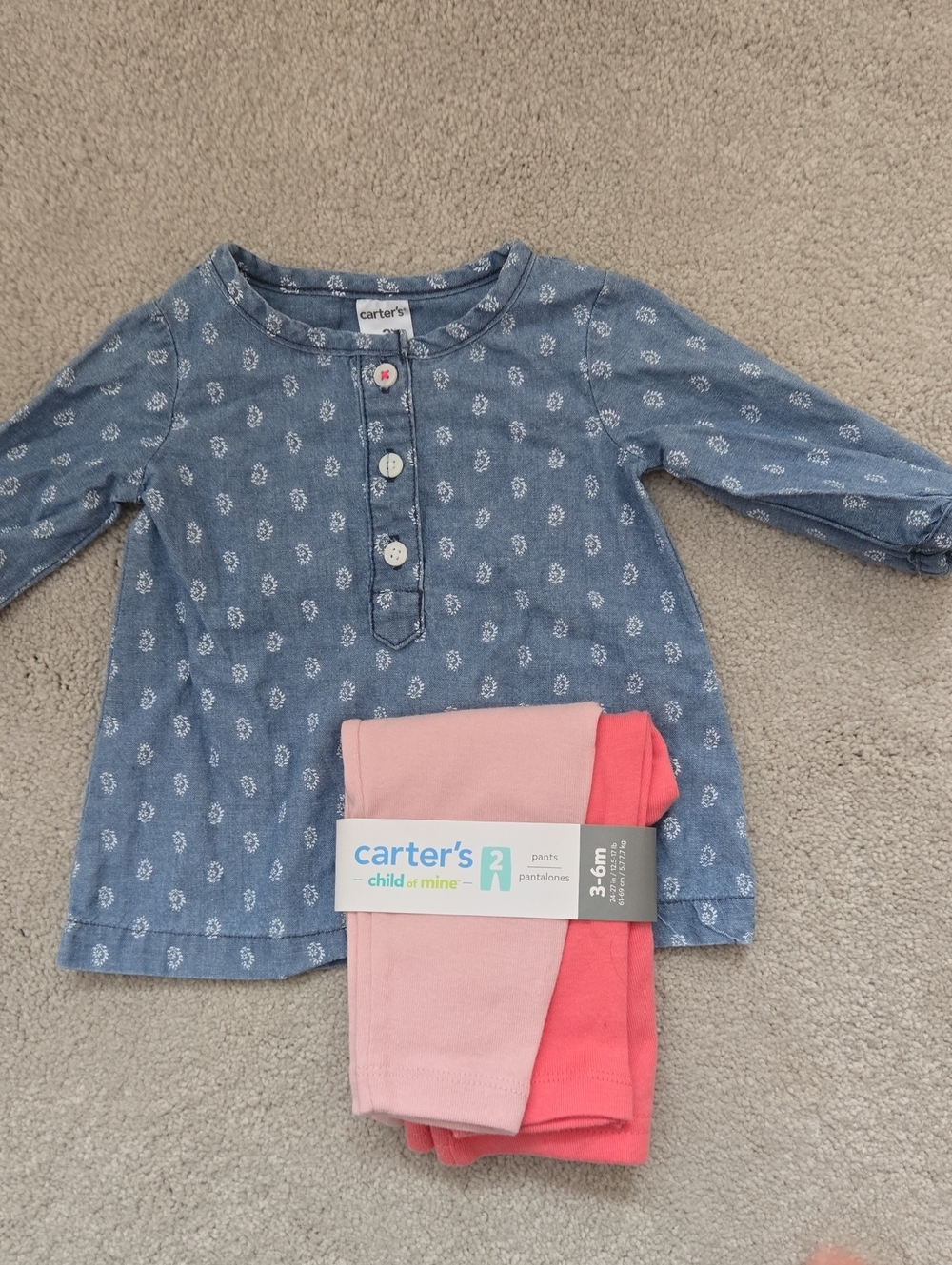 Carter's Bundle Floral Chambray Long-Sleeve and NWT Pink Pants, 3-6M